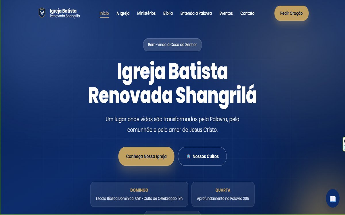 Página inicial do site Igreja Batista Renovada Shangrilá